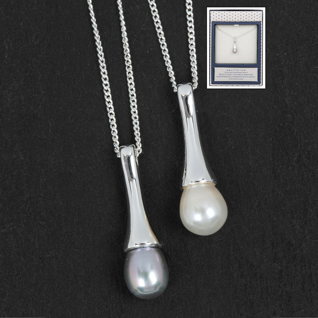Equilibrium Silver Plated Freshwater Pearl Modern Teardrop Necklace x 1pc Assortment
