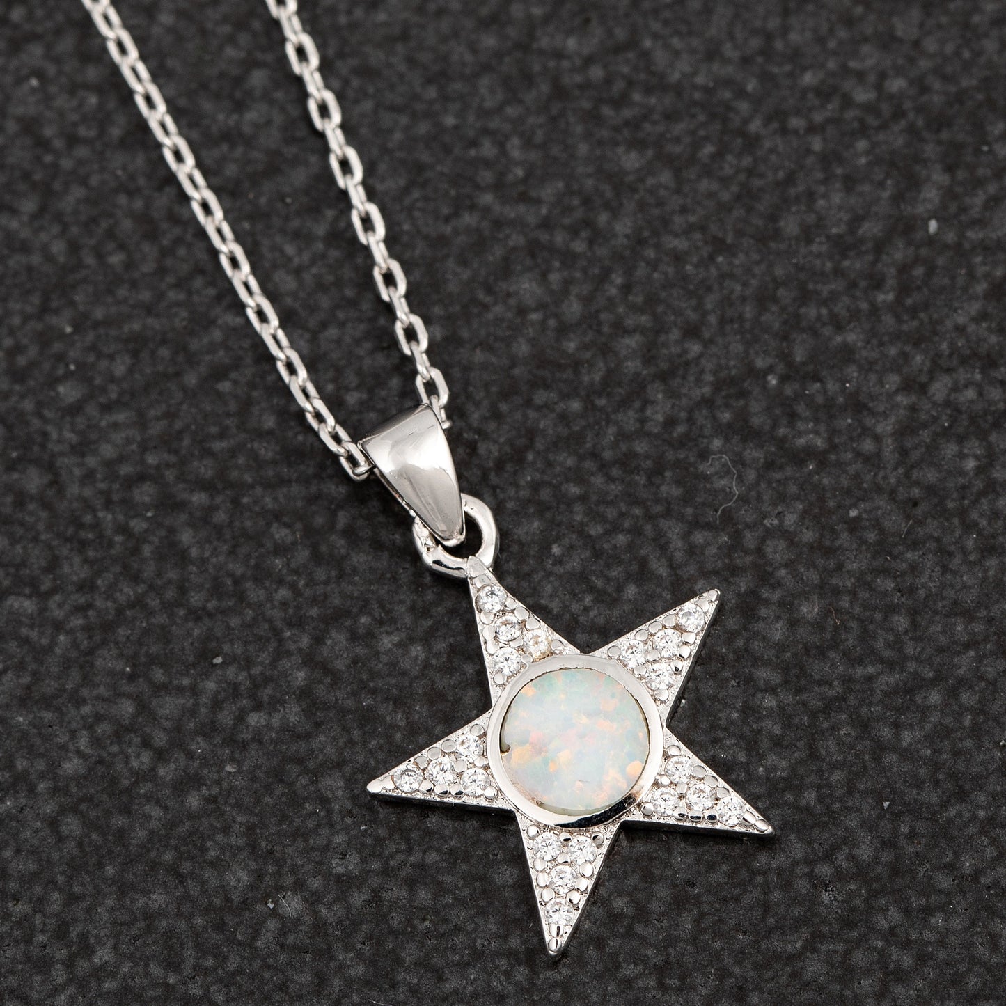 Equilibrium White Gold Plated Opalescent Star Necklace