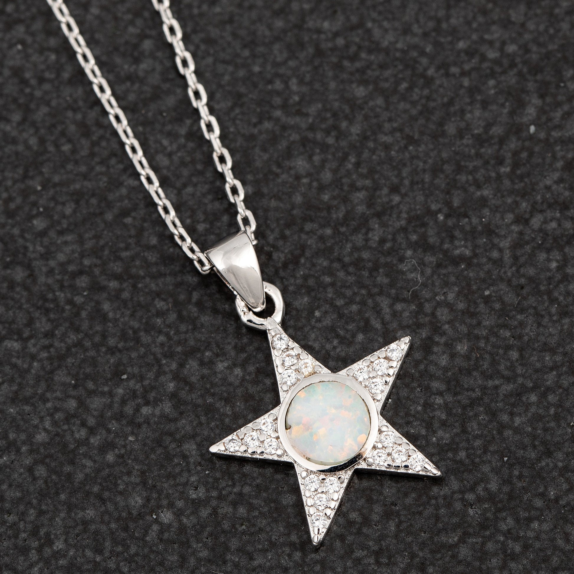 Equilibrium White Gold Plated Opalescent Star Necklace