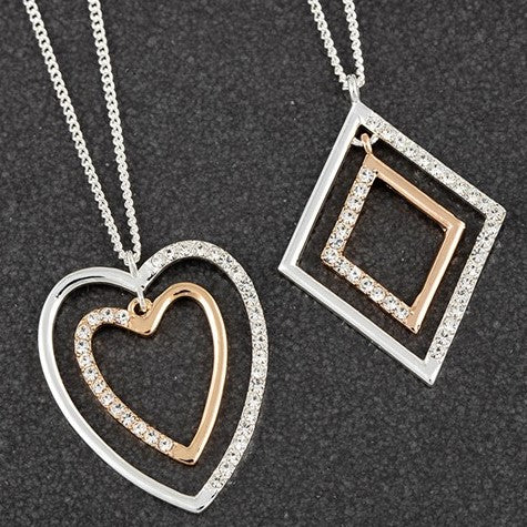 Equilibrium Silver/Rose Gold Plated 2 Tone Diamond Heart Necklace X 1pc Assortment