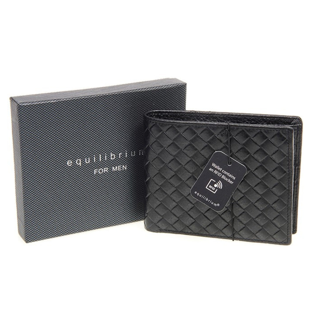 Equilibrium For Men - Patterned RFID Leather Wallet - Black