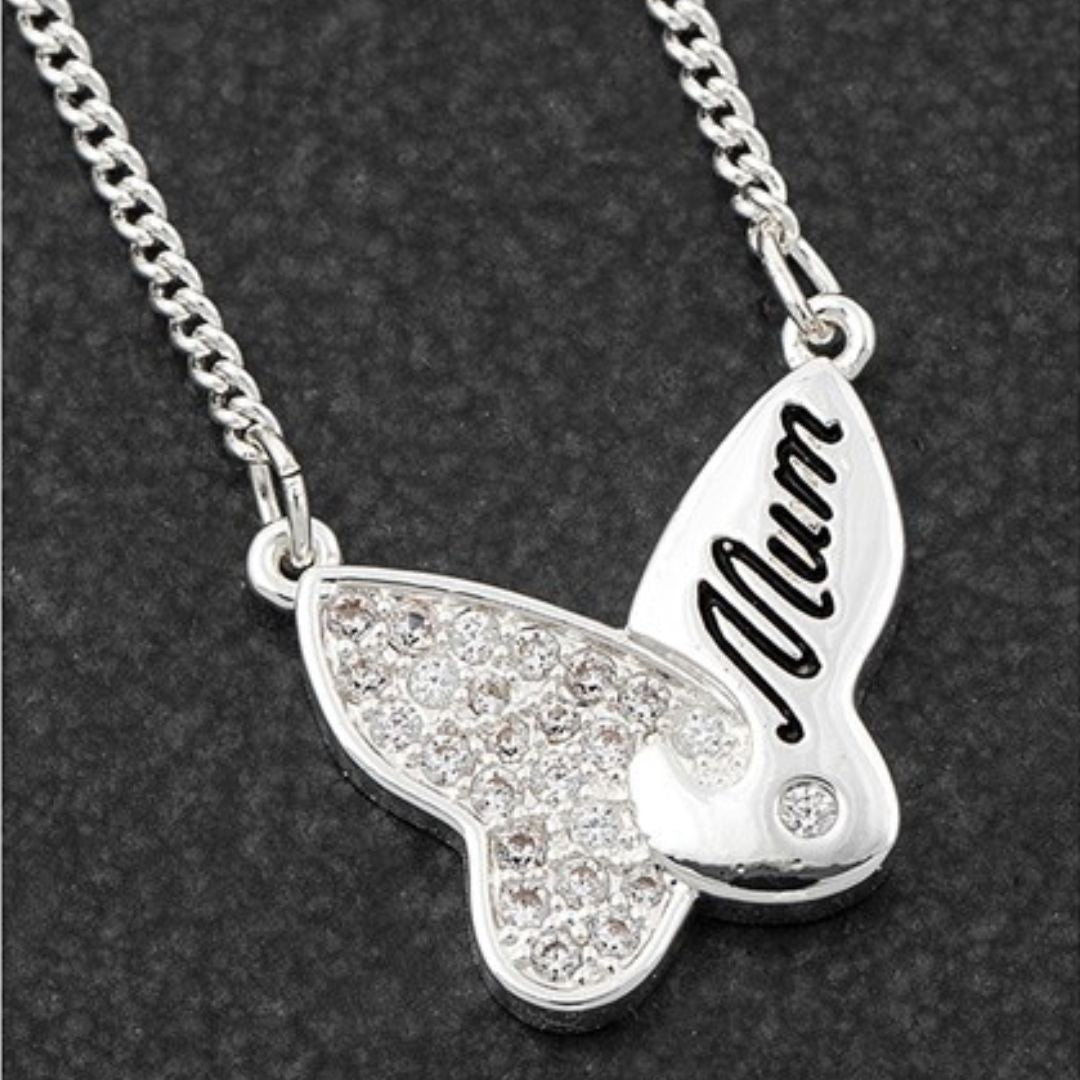 Equilibrium Silver Plated Butterfly Jigsaw Necklace - Mum