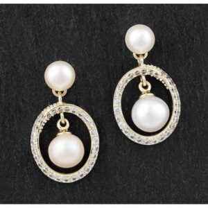 Fresh Water Pearl Framed Gold Plated Oval Earrings