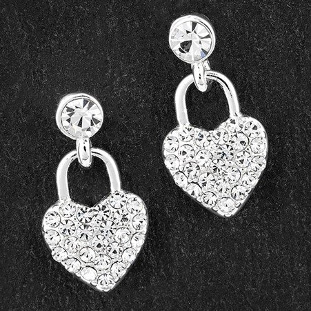 Equilibrium Silver Plated Love Locks Sparkle Heart Earrings