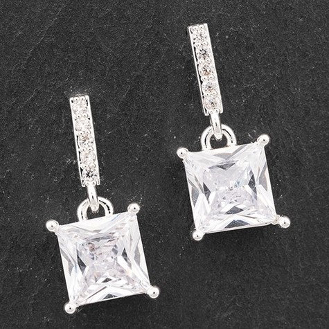 Equilibrium Silver Plated Elegant Hanging Solitaire Earrings