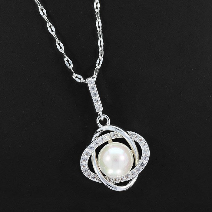 Equilibrium Silver Plated Sparkle Pearl Knot Necklace