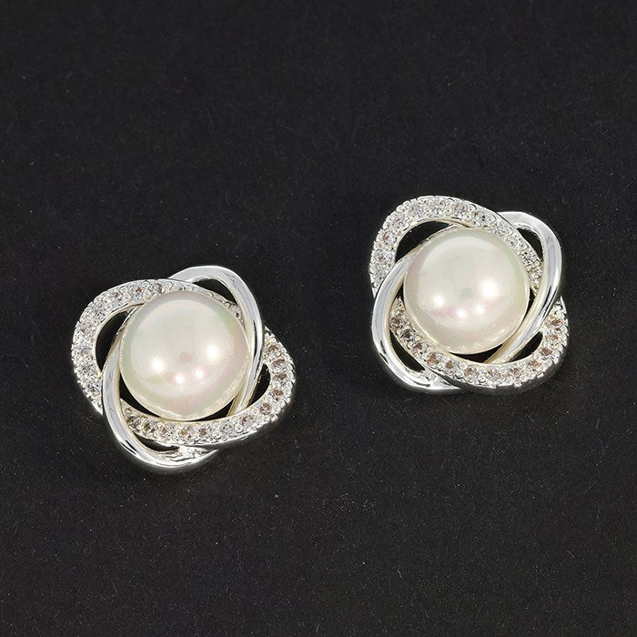 Equilibrium Silver Plated Sparkle Pearl Knot Earrings