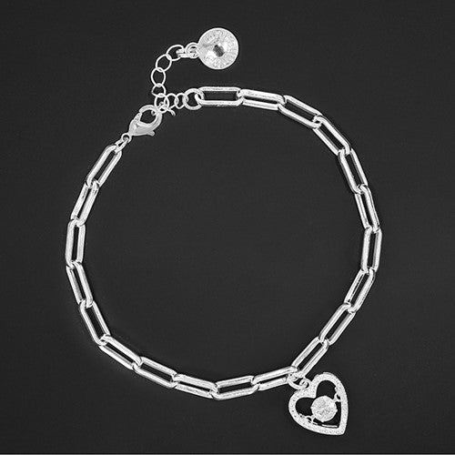 Silver Plated Moving Crystal In Heart Bracelet