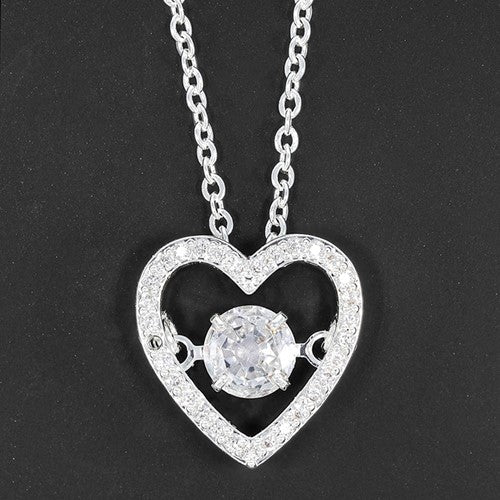 Moving Crystal Glam Heart Silver Plated Necklace