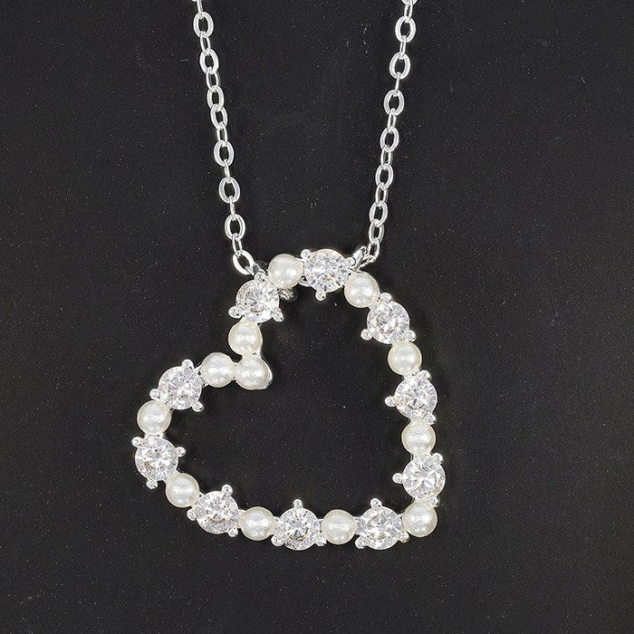 Equilibrium Silver Plated Pearl Sparkle Heart Necklace