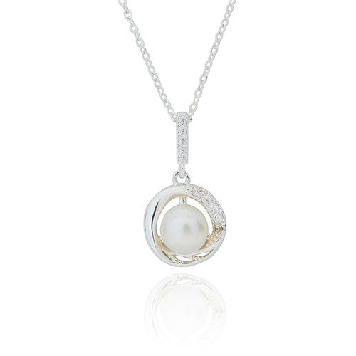 Equilibrium Silver Plated Framed Freshwater Pearl Necklace