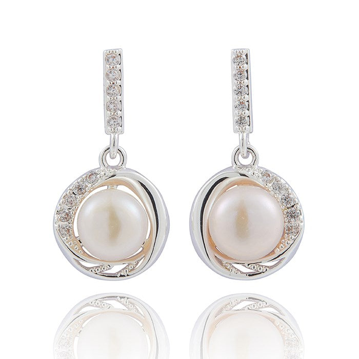 Equilibrium Silver Plated Framed Pearl Earrings