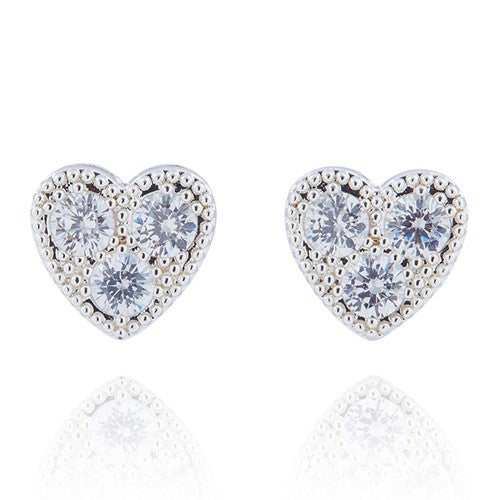 Silver Plated Sparkle Hearts Earrings