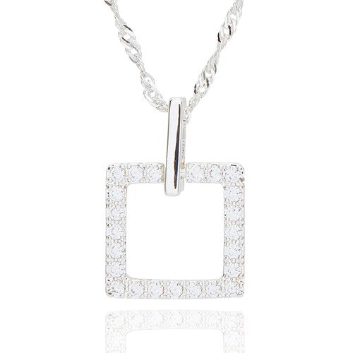 Equilibrium Silver Plated Necklace - Geometric Sparkle Square