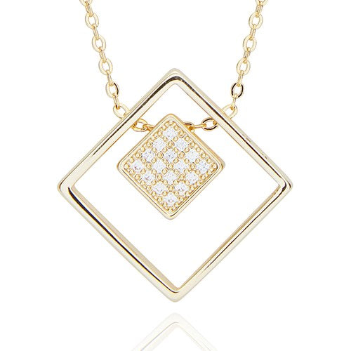 Equilibrium Gold Plated Necklace - Geometric Square Diamond