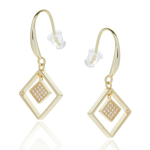 Equilibrium Gold Plated Earrings - Geometric Square Diamond
