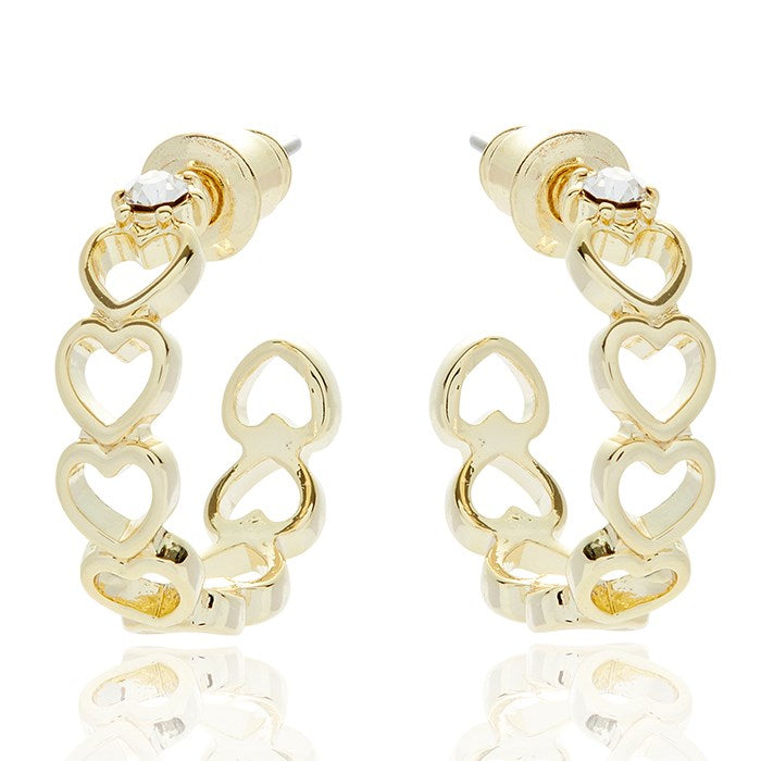 Equilibrium Gold Plated Filigree Hearts Hoop Earrings