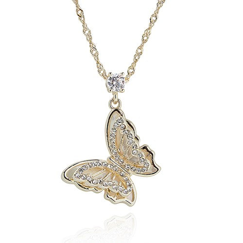 Equilibrium Gold Plated Necklace - Filigree Mother Of Pearl Butterfly