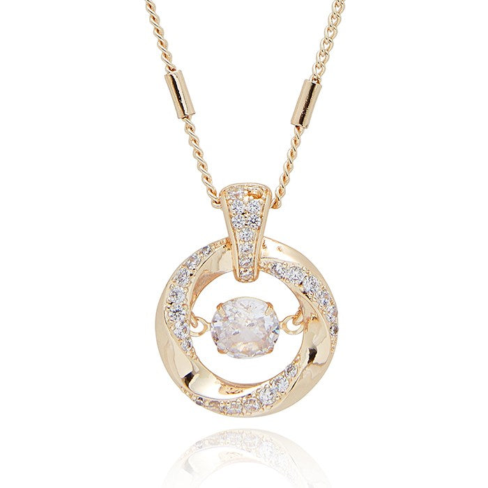 Equilibrium Gold Plated Necklace - Moving Crystal Circle Twist