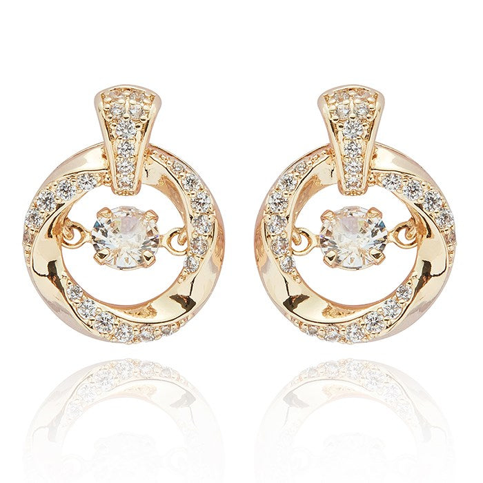 Equilibrium Gold Plated Earrings - Moving Crystal Circle Twist