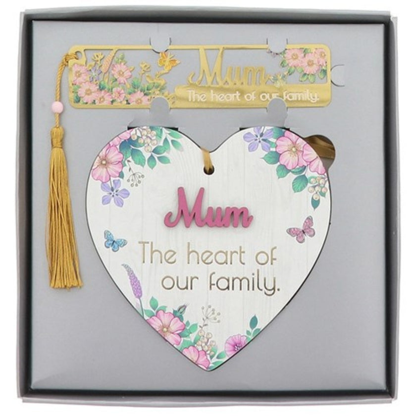 Shudehill Blossom Heart Hanging Plaque & Bookmark - Mum