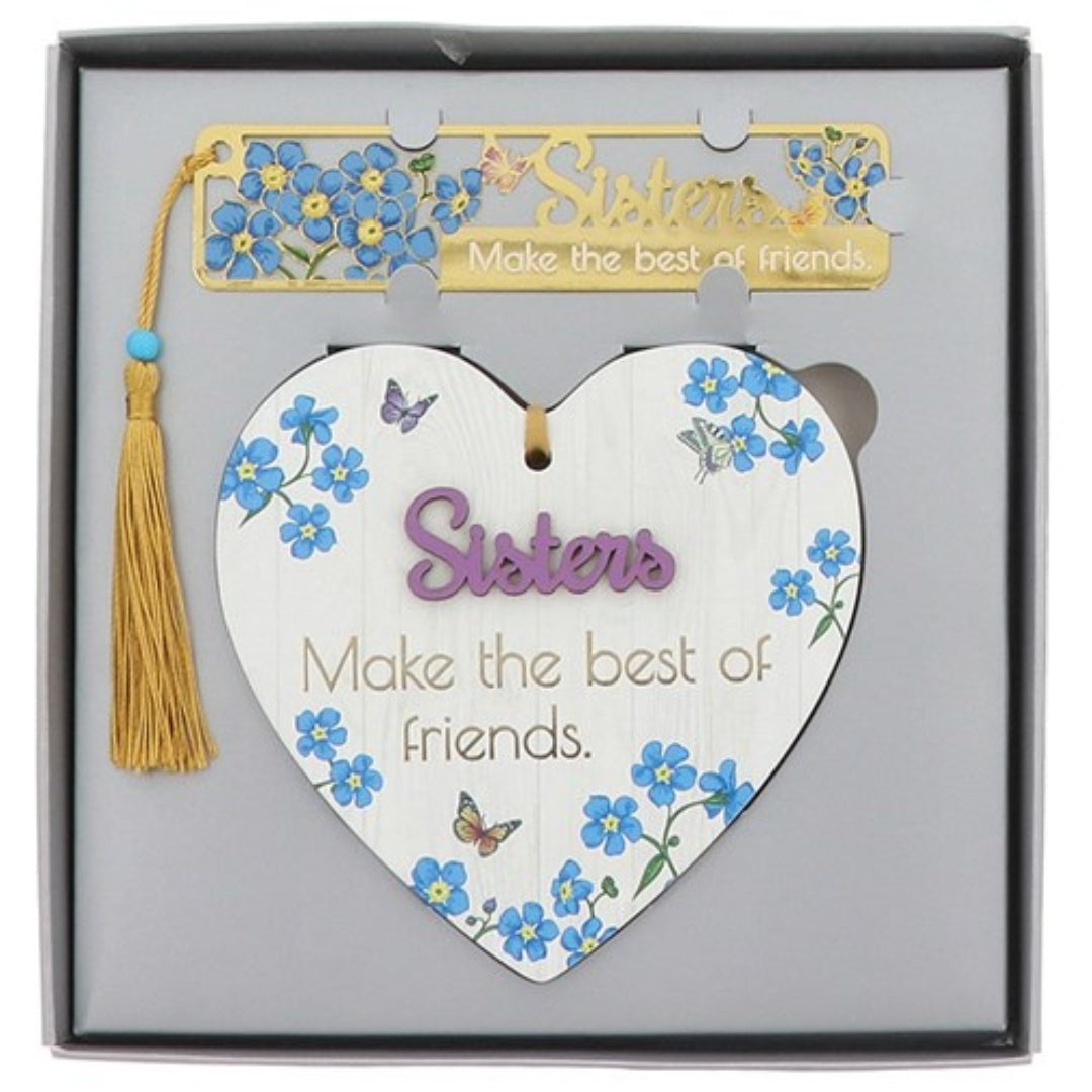 Shudehill Blossom Heart Hanging Plaque & Bookmark - Sisters