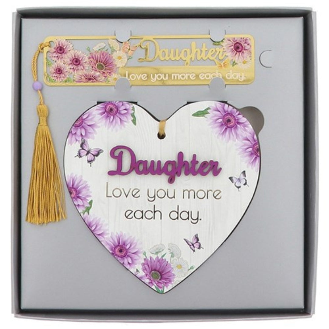 Shudehill Blossom Heart Hanging Plaque & Bookmark - Daughter