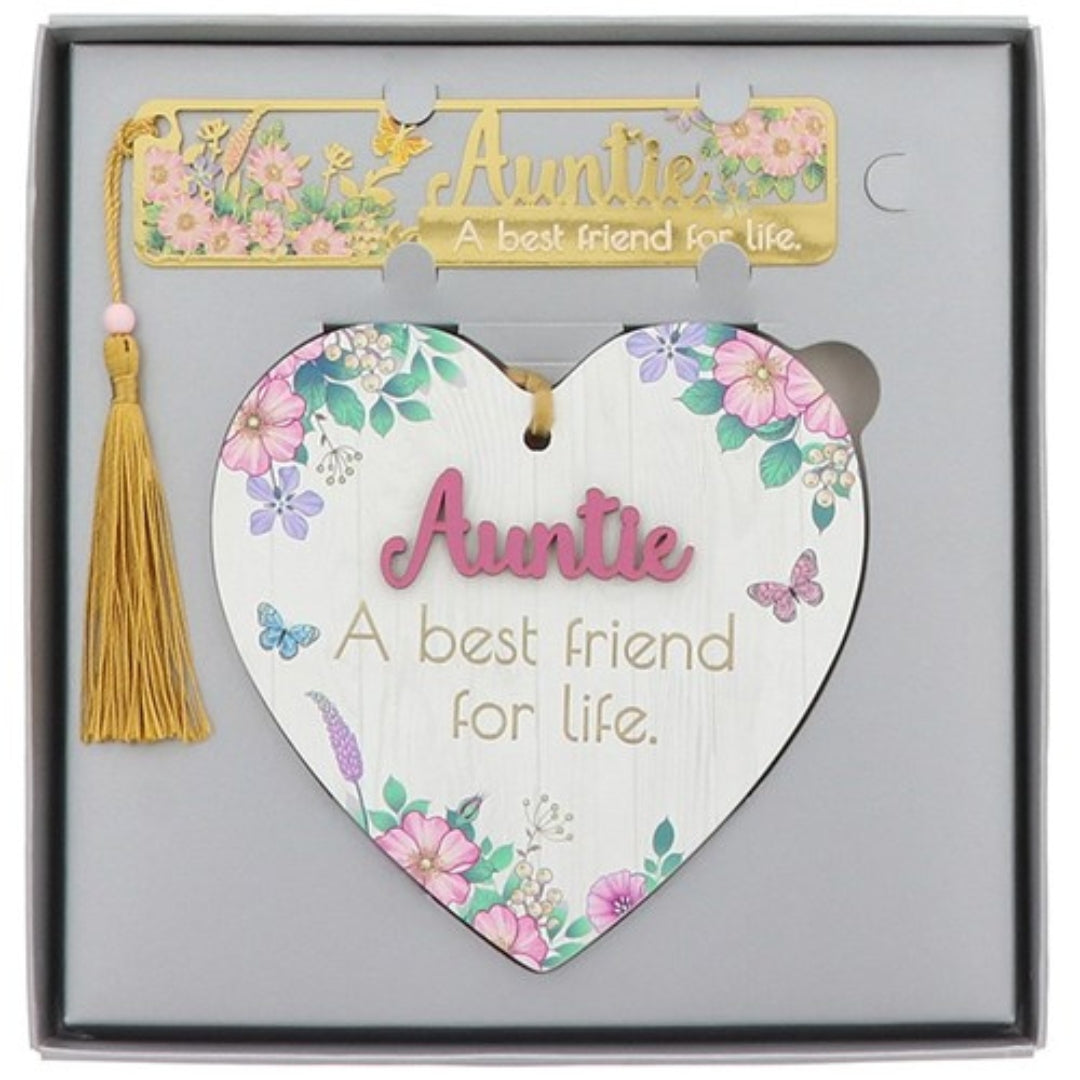 Shudehill Blossom Heart Hanging Plaque & Bookmark - Auntie