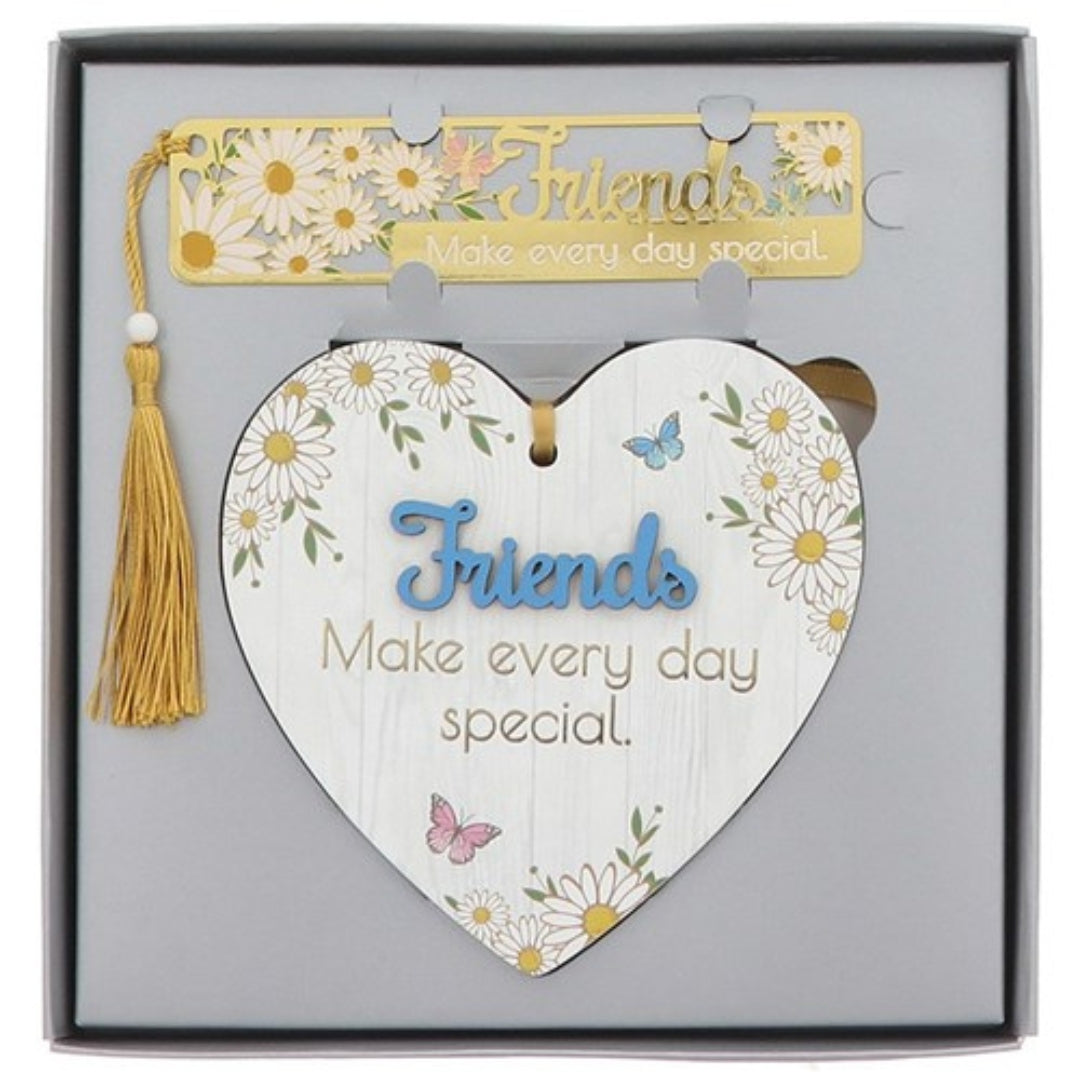 Shudehill Blossom Heart Hanging Plaque & Bookmark - Friends