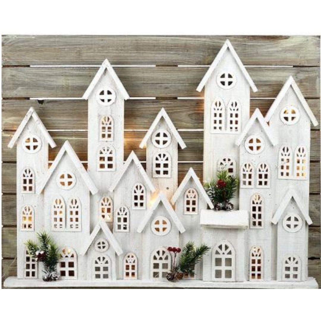 H.S. Big White Wooden Christmas House