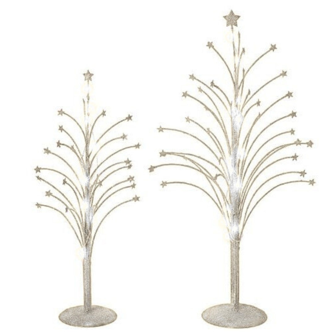 H.S. Light Up Metal Christmas Tree With Stars A Set Of 2pcs - Silver