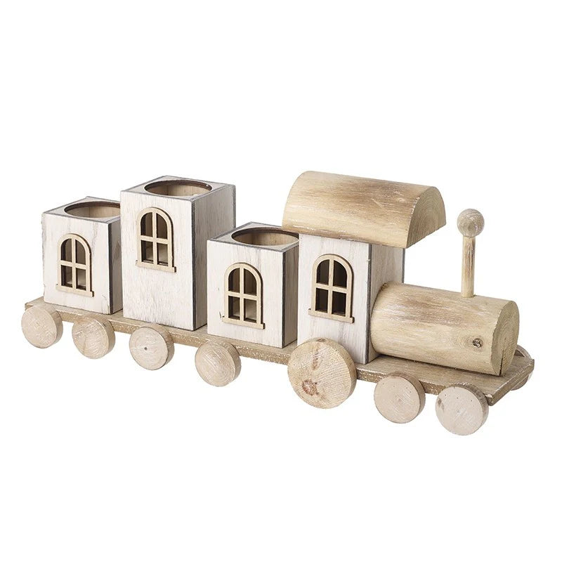 H.S. Wooden T Light Holder Train