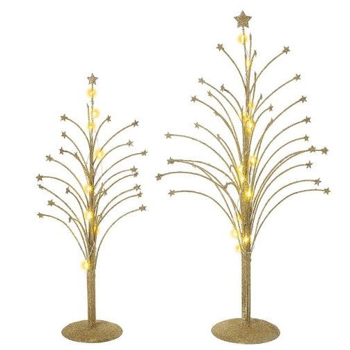 H.S. Light Up Gold Metal Christmas Tree With Stars A Set Of 2