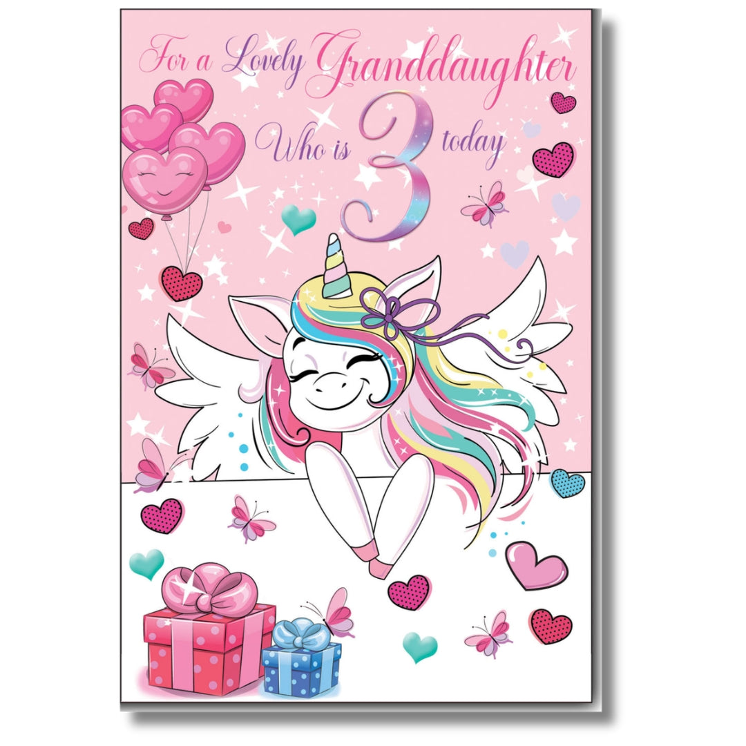 LovingWords For A Lovely Granddaughter Who Is 3 Today Birthday - Greeting Card