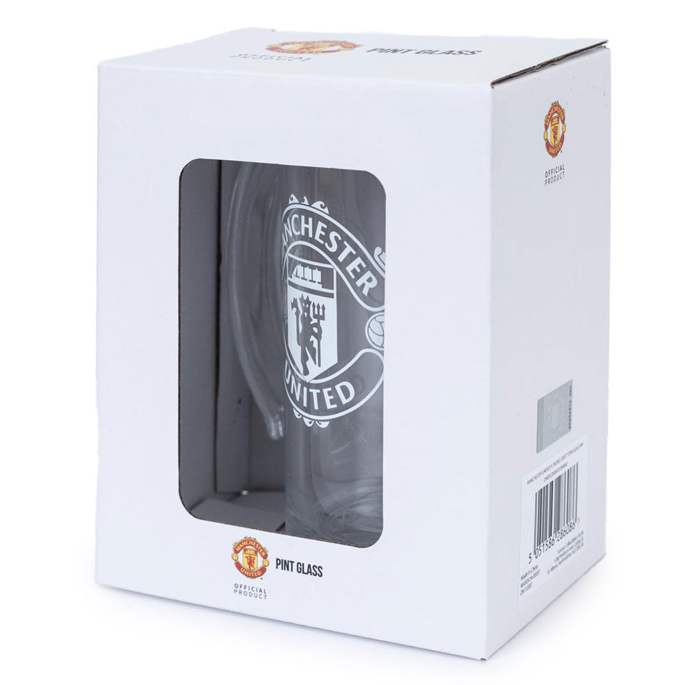 Manchester United FC Pint Glass - Mono Crest Stein Glass Tankard