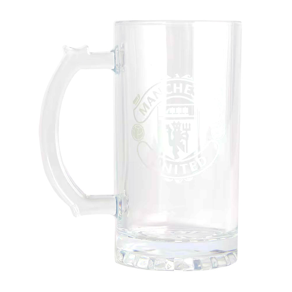 Manchester United FC Pint Glass - Mono Crest Stein Glass Tankard