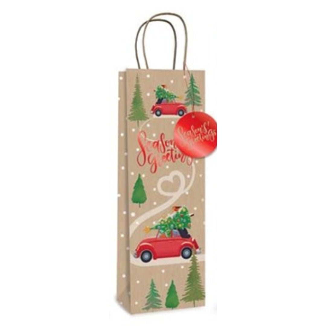 Tallon Christmas Bottle Bag 36 x 12cm - Kraft 'Driving Home'