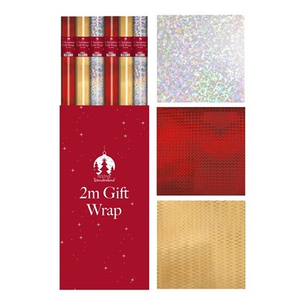 Christmas Wrapping Paper 2m Holographic x 1pc Assortment