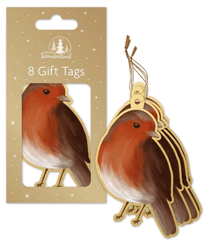 Tallon Christmas Gift Tags A Pack Of 8pcs Lux Robin Shaped