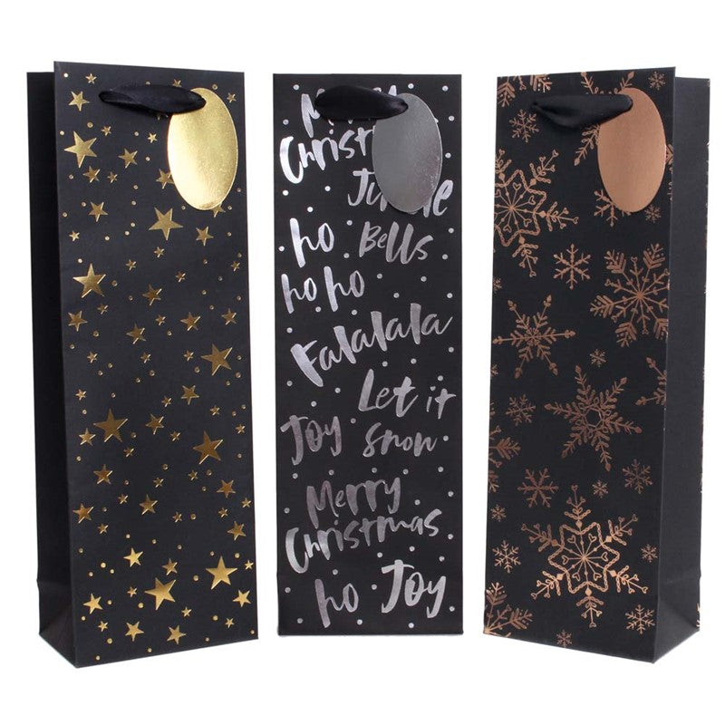 Tallon Christmas Gift Bottle Bag 36 x 12cm Black Xmas