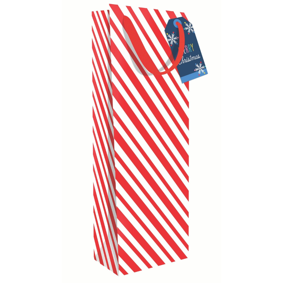 Hallmark Christmas Bottle Bag 32.5 x 13cm - Red Stripes