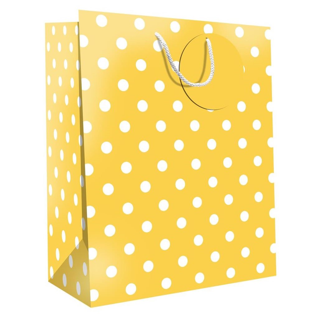 Hallmark Gift Bag Yellow With White Dots Medium 33 x 26.5cm