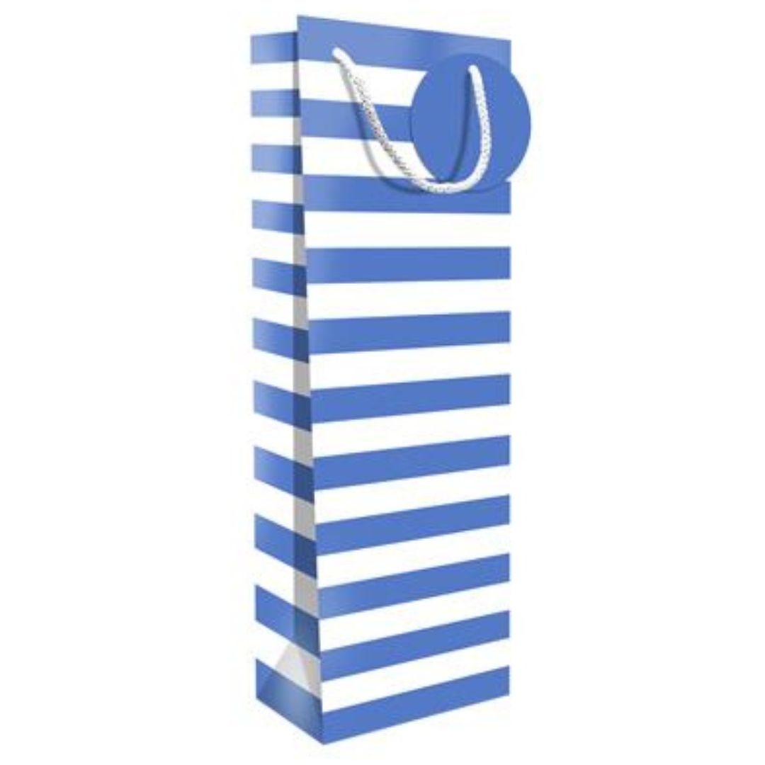 Hallmark Gift Bottle Bag Blue/White Lines 33 x 13.5cm