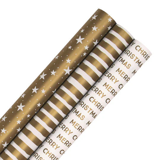 Hallmark Christmas Wrapping Paper 3m Gold/White x 1pc Assortment