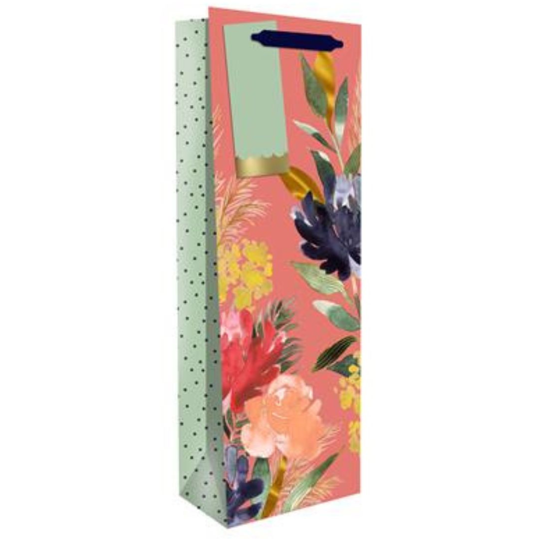 Hallmark Gift Bottle Bag Pink Floral 33 x 13.5cm