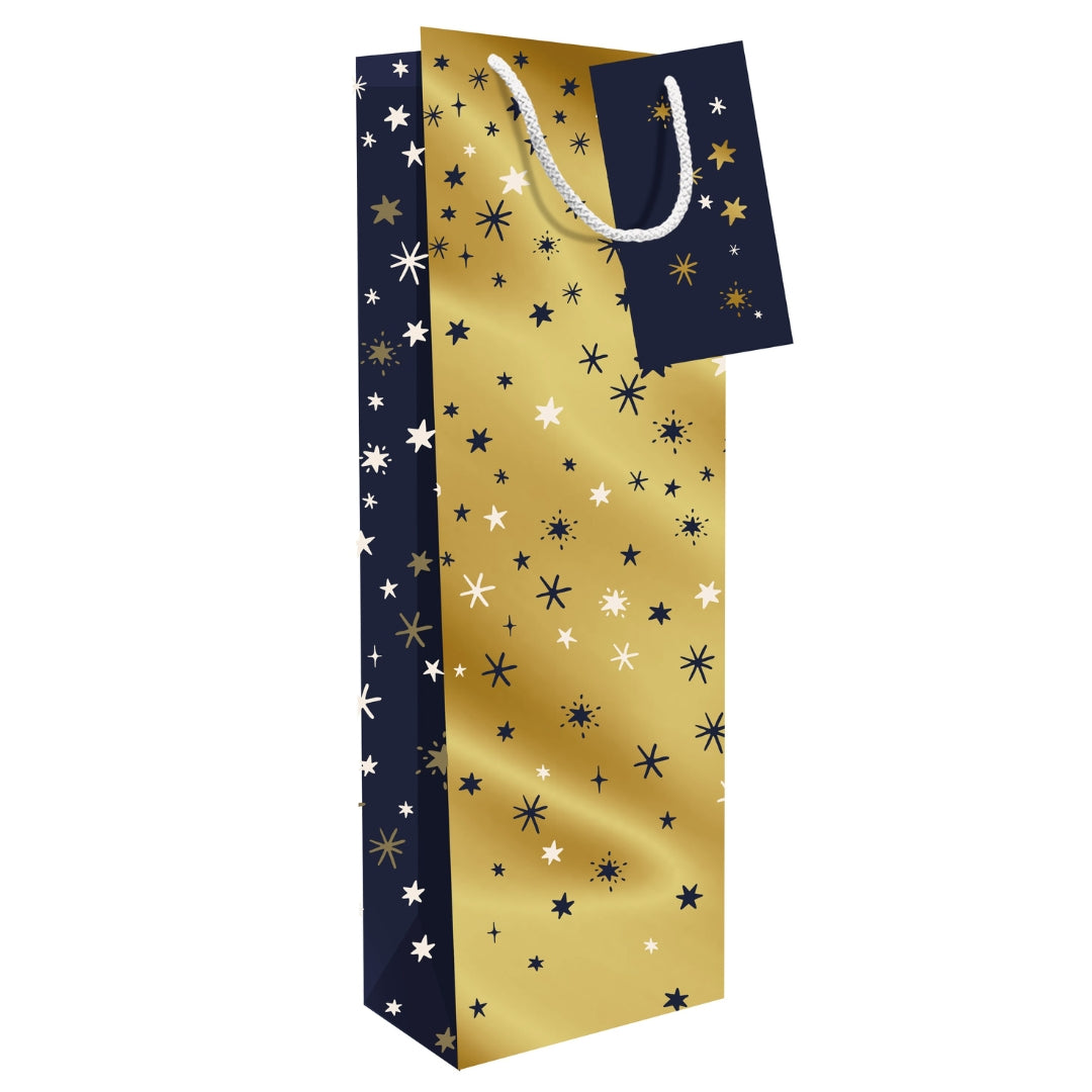 Hallmark Christmas Bottle Bag 35 x 13cm - Gold Stars