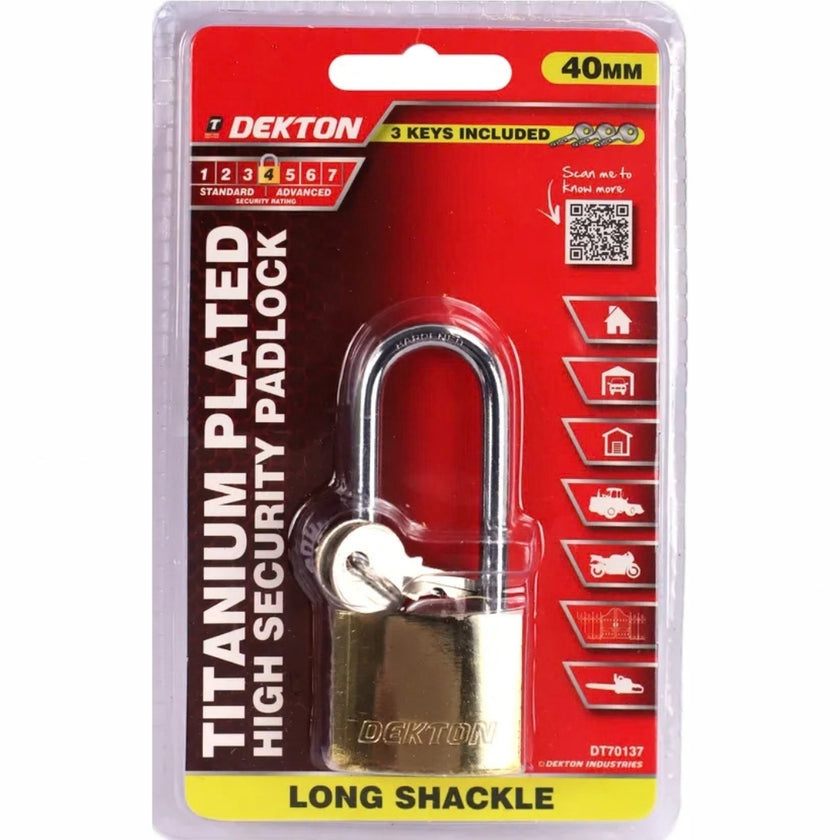 Dekton - Titanium Plated High Security Padlock With 3 Keys - 40mm