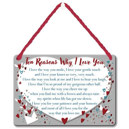 Hang-Ups! Hanging Tin Plaques 11.5 x 16.5cm - Ten Reasons Why I Love You