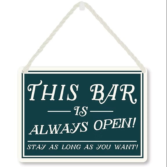 Hang-Ups! Hanging Tin Plaques 11.5 x 16.5cm - This Bar Is Always Open!