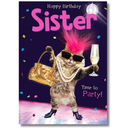 Tracks Happy Birthday Sister Time To Party! - Greeting Card